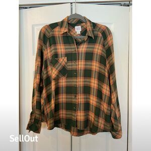 BDG Womens Plaid Flannel Button-Down Shirt Green Size S Long Sleeve